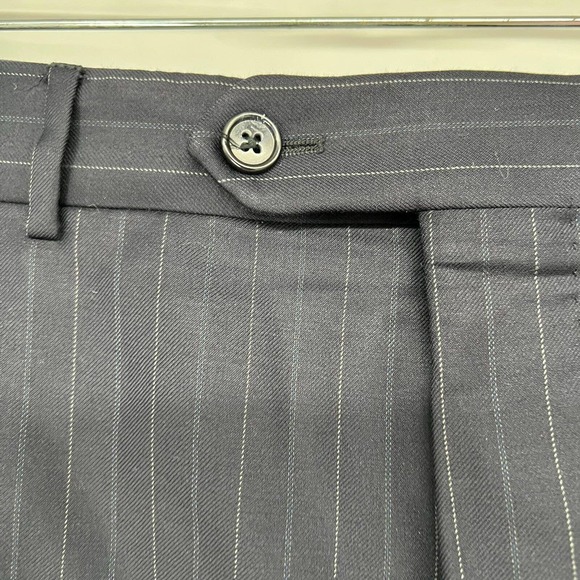 Corneliani Mens Dress Pants Sz L 37x32 Black Striped 100% Extra Fine Virgin Wool - Picture 5 of 10